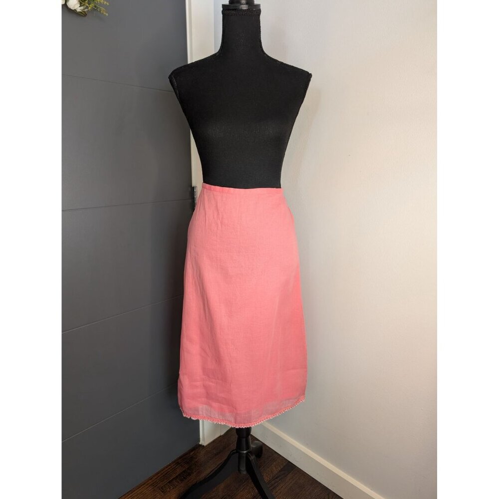 Vintage 90's/y2k French Connection Coral Cotton Skirt with Bead Trim - 6